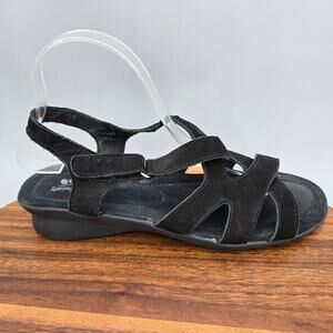 Spring Step Sandals Womens 9.5 41 Black Suede Leather Strappy Wedge Comfort